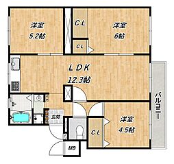 高倉台11団地56号棟 3LDKの間取図画像