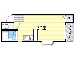 千里山弐番館 ワンルームの間取図画像