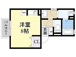 テラーウエスト新芦屋 ワンルームの間取図画像