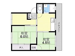 鳥飼マンション 2DKの間取図画像