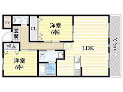 メロディーハイツ五月が丘 2LDKの間取図画像
