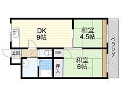 オークマンション 2DKの間取図画像