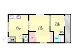 かねまつ西淡路マンション 2DKの間取図画像