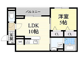 ラビュット上山手 1LDKの間取図画像