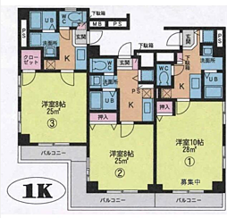 R's　one 3階1Kの間取り