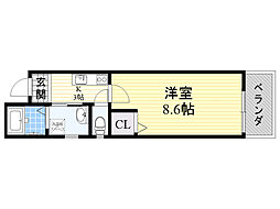 上野坂グランハイツC 1Kの間取図画像