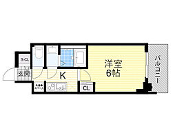 プランドール新北野 1Kの間取図画像