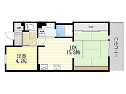 UR都市機構アルビス五月丘団地109号棟 1LDKの間取図画像