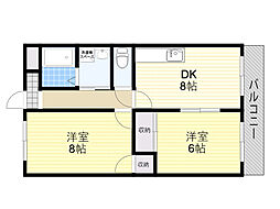 ラポール春日 2DKの間取図画像