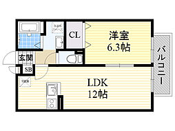 ジュネス北桜塚 1LDKの間取図画像