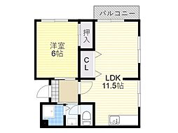 谷村マンション 1LDKの間取図画像