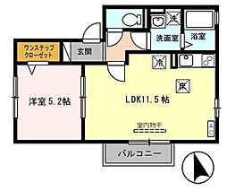 エスポアール土谷A 1LDKの間取図画像