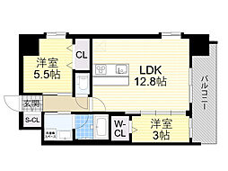 JR東海道・山陽本線 東淀川駅 徒歩4分の賃貸マンション 4階2LDKの間取り