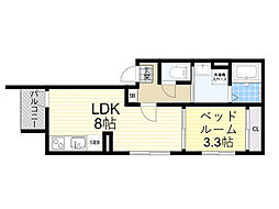 阪急千里線 下新庄駅 徒歩8分の賃貸アパート 1階1LDKの間取り