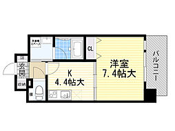 阪急千里線 豊津駅 徒歩1分の賃貸マンション 4階1Kの間取り