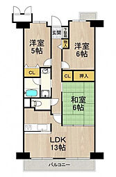 阪急京都本線 富田駅 徒歩15分の賃貸マンション 6階3LDKの間取り