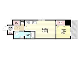 La CASA新北野 2階1LDKの間取り