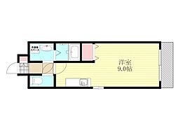 エクセレント上新18 15階ワンルームの間取り