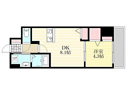 ユーズ7番館 10階1DKの間取り