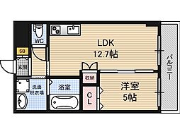AULII Osaka 5階1LDKの間取り