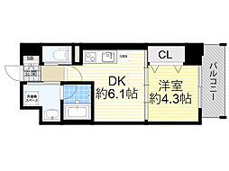 RIDGEガーデン江坂2 4階1DKの間取り