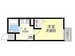 シティパル 1Kの間取図画像