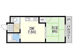 矢内ハイツ服部 1DKの間取図画像