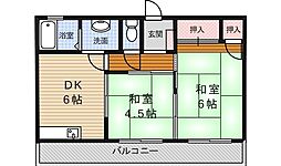 豊福マンション 2DKの間取図画像