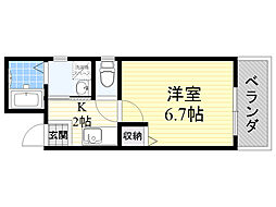 上野坂グランハイツC 1Kの間取図画像