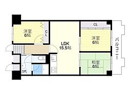 朝日プラザ千里A棟 3LDKの間取図画像