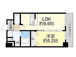 ディームス江坂 1LDKの間取図画像