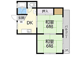 西村マンション 2DKの間取図画像