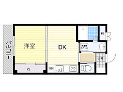 クリスタルコート江坂 1DKの間取図画像