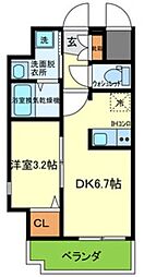 ONLYONEキセラタウンII 1DKの間取図画像