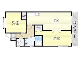 レジデンスマロン参番館 2LDKの間取図画像