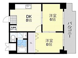 冨士スカイマンション 2DKの間取図画像