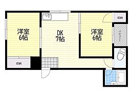シャンクレール石橋 2DKの間取図画像