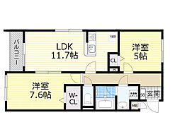 ルセリア豊中 2LDKの間取図画像