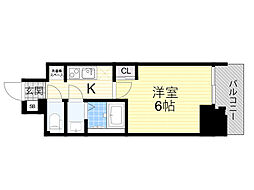 プランドール新北野 1Kの間取図画像