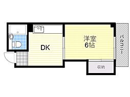 シャンクレール石橋 1DKの間取図画像