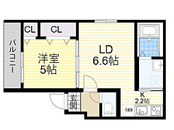 フジパレス池田石橋V番館 1LDKの間取図画像