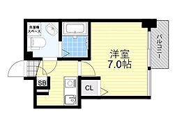 アスール江坂3rd 1Kの間取図画像