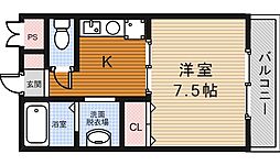 メゾン刀根山 1Kの間取図画像