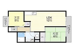 西脇パークハイツ1 2LDKの間取図画像