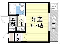 シャトー栄根2 1Kの間取図画像