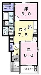 シンシア2 2DKの間取図画像