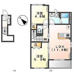 サンセール 2LDKの間取図画像