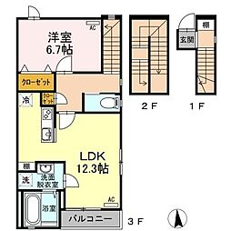 アルカディアB 1LDKの間取図画像