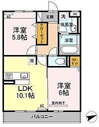 D-roomLife 2LDKの間取図画像