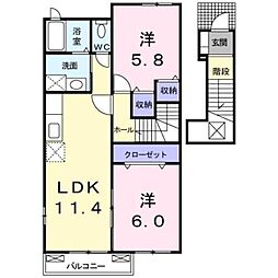 ベルメゾン福地E 2LDKの間取図画像